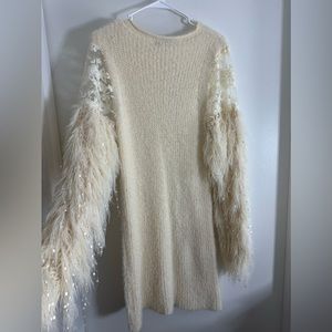 Cream feather sweater dress